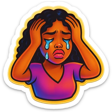 Crying Tears rolling down face 
Mouth Pout
hands on head 
head down
 sticker