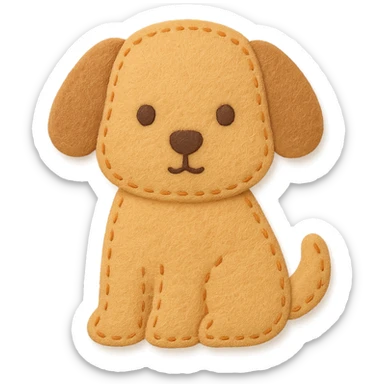 <StylePrompt>
  <Name>Minimal Felt Appliqué Icon</Name>
  <Description>
    A simplified plush icon style with soft felt textures, minimal facial features, and gentle stitching. Focuses on iconic shapes with low visual complexity for maximum clarity at small sizes.
  </Description>
  <VisualProperties>
    <Material>Felt</Material>
    <Texture>Soft, matte surface with faint fiber detail</Texture>
    <Stitching>
      <Type>Thin thread</Type>
      <Color>Muted orange or brown</Color>
      <Pattern>Sparse edge stitching only</Pattern>
    </Stitching>
    <Padding>Low to moderate—slightly puffy but not high-relief</Padding>
    <Edges>Smooth, rounded</Edges>
    <ColorPalette>
      <Primary>Warm yellows, oranges, and browns</Primary>
      <Accent>Minimal dark brown for eyes and nose</Accent>
      <Background>Plain or soft gradient, off-white preferred</Background>
    </ColorPalette>
  </VisualProperties>
  <FacialFeatures>
    <Eyes>Small circles, dark brown</Eyes>
    <Nose>Simple dot or triangle</Nose>
    <Mouth>Omit or use curved line only</Mouth>
    <DetailLevel>Low</DetailLevel>
  </FacialFeatures>
  <Rendering>
    <Lighting>Flat and soft, minimal shadows</Lighting>
    <Perspective>Side or front profile, no complex angles</Perspective>
  </Rendering>
  <Applicability>
    <SubjectType>Animals, objects, icons</SubjectType>
    <OutputFormat>Flat icon or patch-style asset</OutputFormat>
  </Applicability>
</StylePrompt>


{subject} = dog sticker