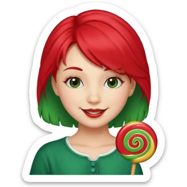 very pretty candy shop girl face with lollipop hair red and green combined sticker