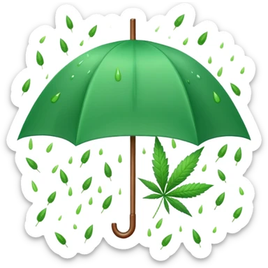 Candy raining from the sky with an umbrella and a cannabis leaf sticker