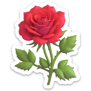 Elegant red rose flower with velvety petals and thorny stem sticker