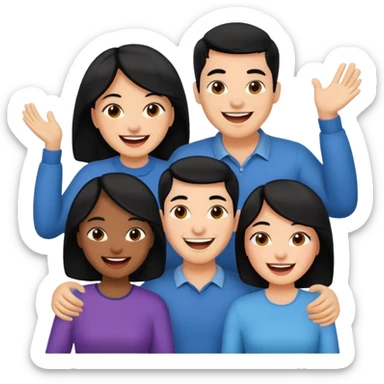 team with 4 people. 2 men and 2 women with black hair sticker