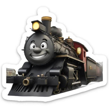 Steam engine on the tracks, pulling a giant letter a sticker