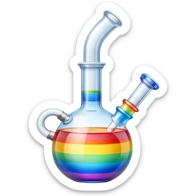 glass bong with rainbow-colored water, classic water pipe bong, no fruit sticker