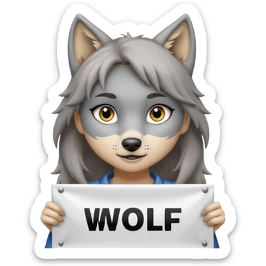 Wolf girl holding a banner that say #Wolf99 sticker