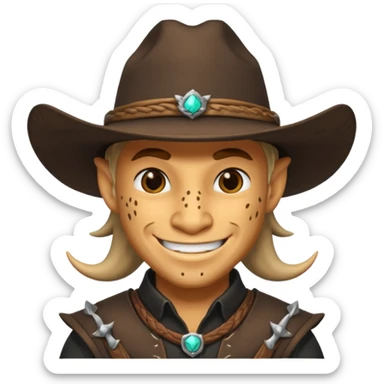 i want a dragonborn black with cowboy hat and smirk smile sticker