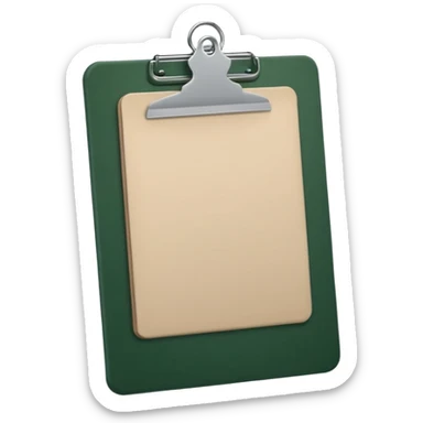 minimalistic dark green clipboard with light beige paper, no text, Apple emoji style sticker