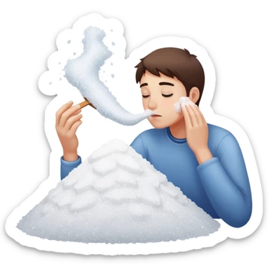 person sniffing a pile of salt sticker