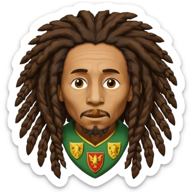 old melancholic  Bob Marley with gigantic dread locks in form heraldic crest   sticker