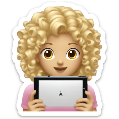 curly haired blonde and black hair girl playing nintendo ds sticker