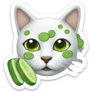 Cat wearing face mask with cucumbers on eyes sticker