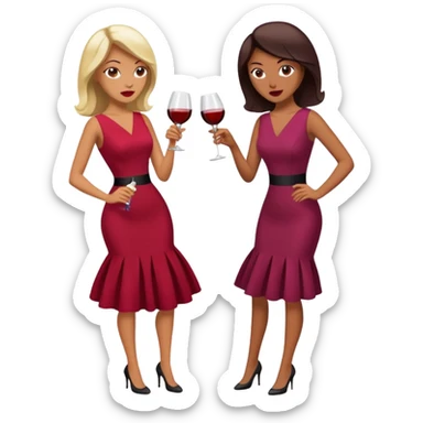 Two ladies fist fighting over a bottle of wine sticker