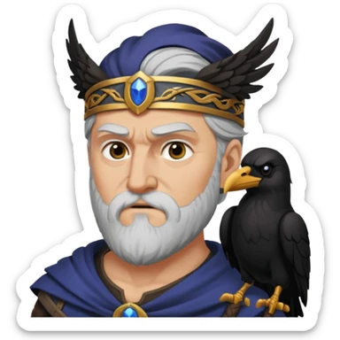 norse god odin with one eyepatch on his left eye and raven on his shoulder sticker