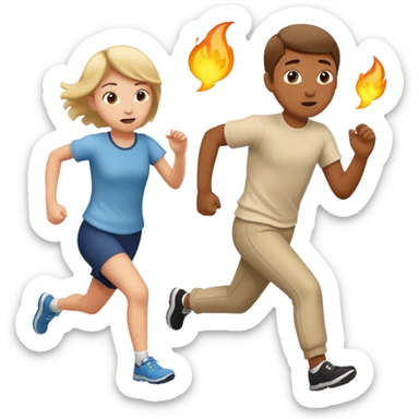 funny scene: boy escaping from a farting girl, playful, energetic, ios emoji style sticker