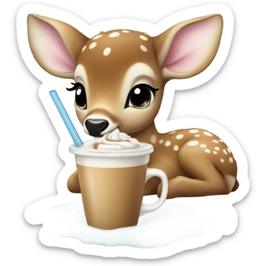 Baby deer drinking iced coffee sticker