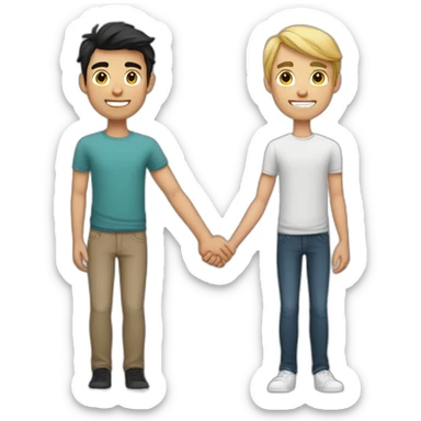 young white Latino skinny brunnet man holding hands with one young Caucasian black haired man sticker