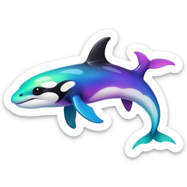 white blacks colorful gradient shiny glossy Fakémon-Digimon-orca-reptile-dragon-lizard-creature-hybrid (full body) sticker