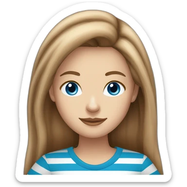 long light brown hair woman blue eyes black stripy t-shirt sticker