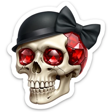 make me a red crystal skull partly see thew super gem like make it realistic and held together by a big black bow super realistic skull cracking all over the eyes are black and rotting  sticker
