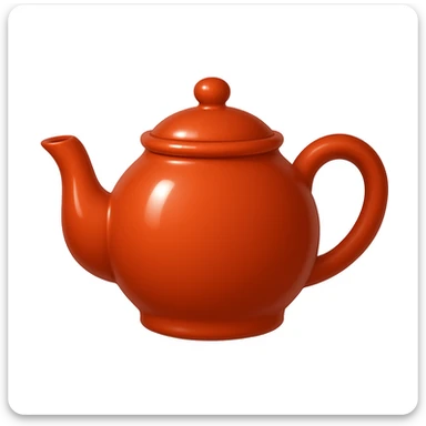 Create a teapot in the same moderate red color as the reference teapot, matching the style and shading of the attached coffee cup emoji. The teapot should have no face and be in the emoji style as shown in the coffee cup emoji. Add a glossy effect to the teapot. sticker