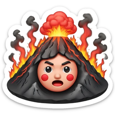 can i have an image of an red faced emoji with a small vocano th the top of its head erupting sticker