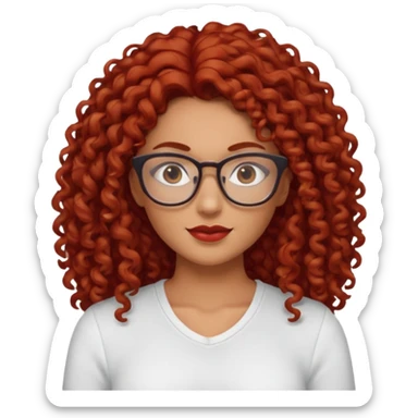 rizada peli roja tono fuerte , trigueña , con lentes y top blanco pelo largo  sticker