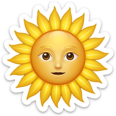 A large, bright sun, with an intense yellow center and golden rays surrounding it, illuminated and vibrant. sticker