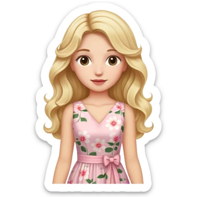 Evite skin lady with blonde long wavy hair with a light pink flowered dress sticker
