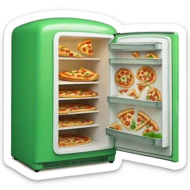 Green fridge will pizza inside  sticker