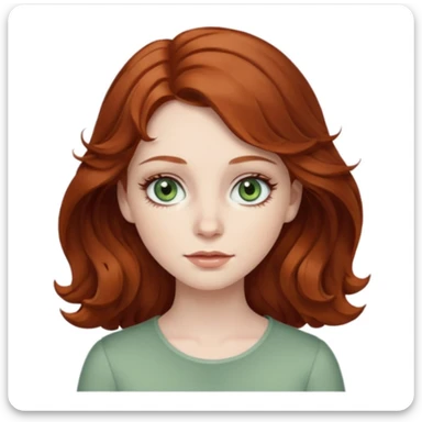 caucasian, pale, auburn haired girl, with medium length wavy hair, and sage green eyes with long eyelashes sticker