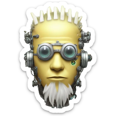 Pastel light yellow Mohawk cyborg head with silver steampunk goggles, goatee and circuits sticker