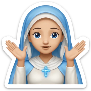 Nossa senhora das graças com aura manto azul e vel branco, com mãos abertas para baixo  sticker