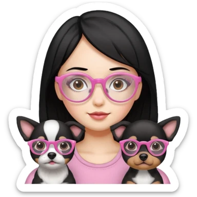 Necesito un logo de un emprendimiento que se llama pitu print dónde se trata de impresiones y cosas de papelería de una chica pelo negro con lentes rosados y una perrita café y otra perrita negro claro sticker