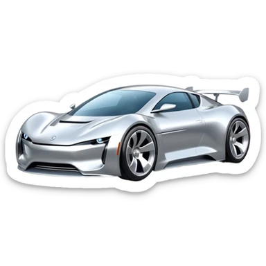 A low-profile futuristic car emoji made of polished silver chrome, wide body stance, smooth aerodynamic shape, glossy metallic surface, soft reflections, luxury swag aesthetic, minimal details, iOS emoji style, centered on clean white background, studio lighting sticker