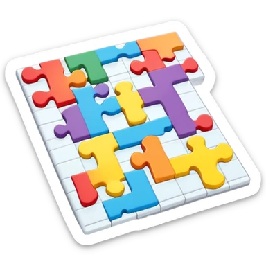 A photorealistic icon with a colorful, fragmented puzzle piece, a crossword magazine, a 3D puzzle, and a partially completed puzzle on a table. Bright, detailed design with realistic lighting. Transparent background, clearly symbolizing puzzles and brain games. sticker