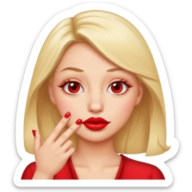 Puckering lips emoji giving side eye looking at its red nails sticker