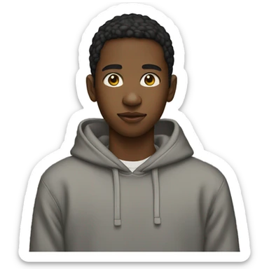 A 16 year old very thin black boy, wearing a hoodie, has a fade cut sticker