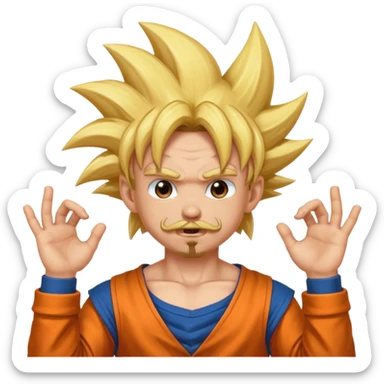 puedes hacer un chico con perilla y bigote el piercing septum y dos aros en las orejas haciendo la pose de goku super saiyan sticker