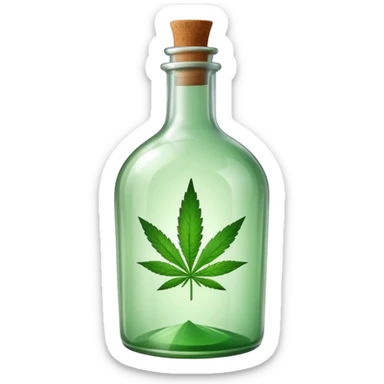 curved glass bottle with a cannabis leaf on it sticker