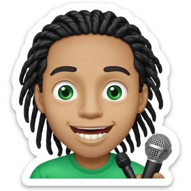 light skin black man, long black twists, green eyes, gap tooth, holding a microphone  sticker