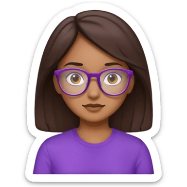 Chica de pelo moreno con gafas, lleva camisa violeta. Piel morena clara sticker