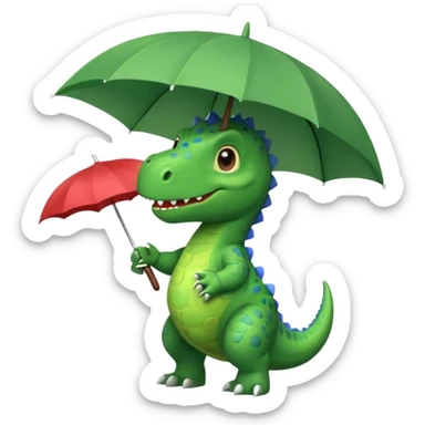 Generate a cute dinosaur with an umbrella in his hans sticker