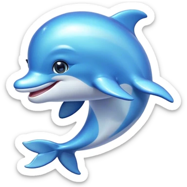Cinematic Cute Dolphin Portrait Emoji, Head tilted playfully and inquisitively, featuring a smooth, streamlined body with shimmering, silvery-blue skin and round, sparkling eyes full of playful charm, Simplified yet irresistibly adorable features, highly detailed, glowing with a warm, friendly oceanic glow, high shine, affectionate and lively, stylized with a touch of aquatic whimsy, soft glowing outline, capturing the essence of a mischievous yet loving dolphin that appears as if it could splash out of the screen into your arms! sticker