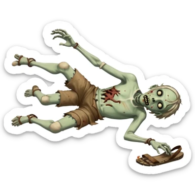 fullbody zombie leper laying on the ground, one arm outstretched, ancient sandals, loose shirt sticker