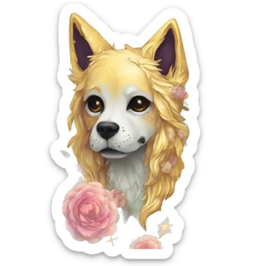 iridescent kintsugi fluffy zombie dog fox head zombie skull skeleton gold mechanical nebula galaxy stars colorful flowers fairy lights vintage zombie sticker