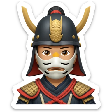 Samurai with helmet and a mask covering their mouth sticker