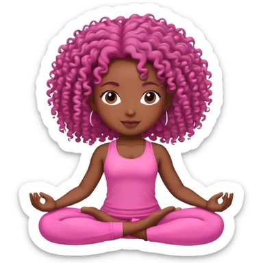 Yoga girl wear pink dark skin curly hair  sticker