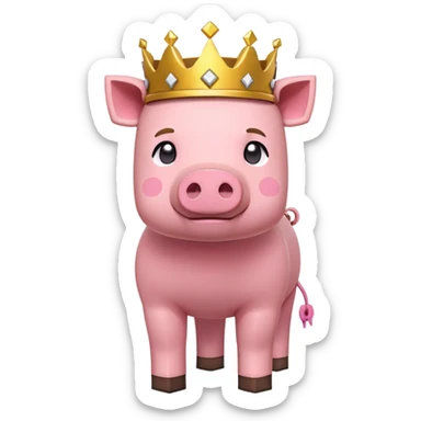 Minecraft pig full body pink blocky animal with square head wearing a crown sticker