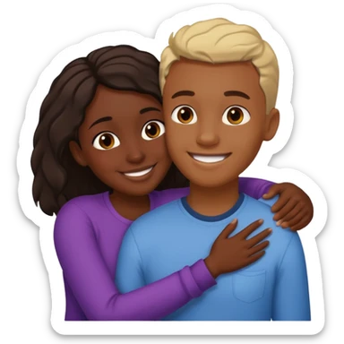 dark skin girlfriend hugs light skin boyfriend sticker
