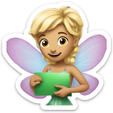 Galactic fairy with blonde hair holding a sign that says “Happy Birthday Arielle!”  sticker